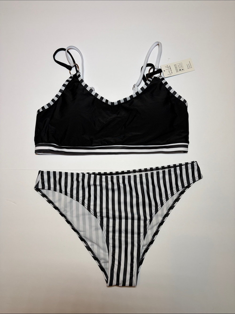 Cupshe Black & White Striped Bikini Set XL